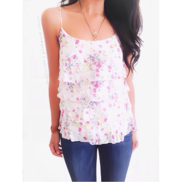 Anthropologie Tops - Anthropologie Pretty Floral Multi Ruffle Tank