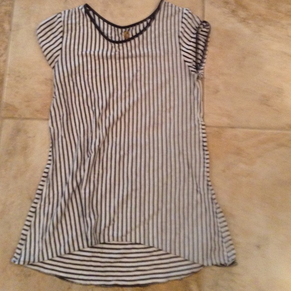 Black and white striped shirt with leather edges