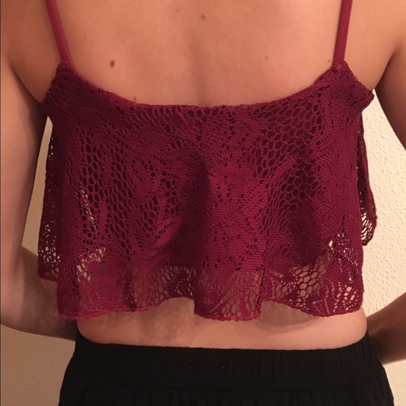 Charlotte Russe Maroon Lace Crop Top - Picture 2 of 3