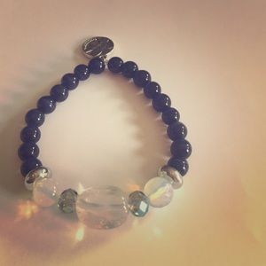 Opalite bracelet with blue cat eye beads