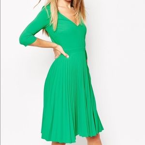 ASOS Women's Green Pleated Midi Dress In Crepe