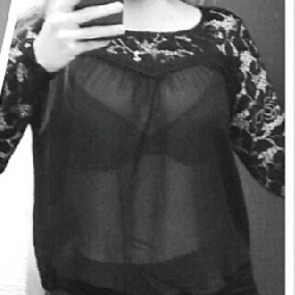 Black lace sheer top