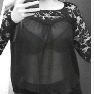 Black lace sheer top