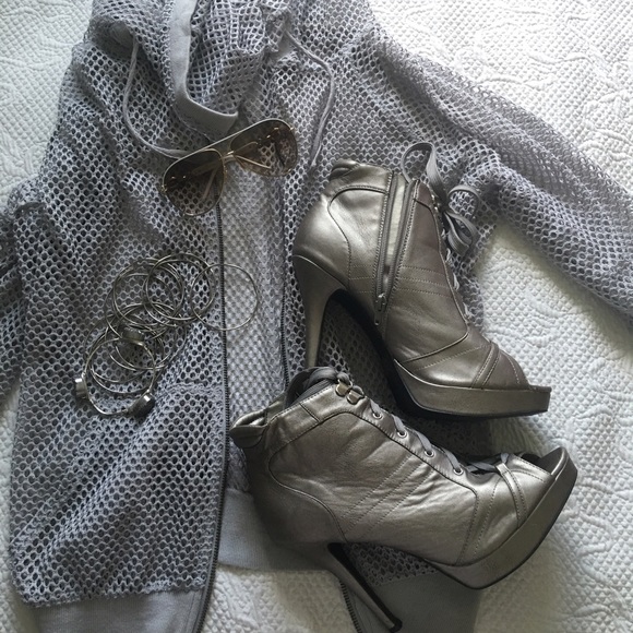 (SOLD) Silver JustFab Lace Up Heels