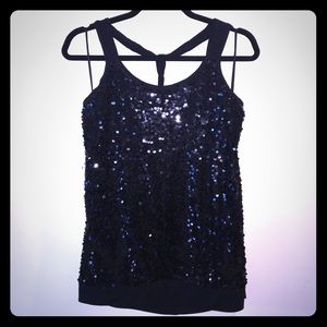 Black sequin Express top with a braided back!