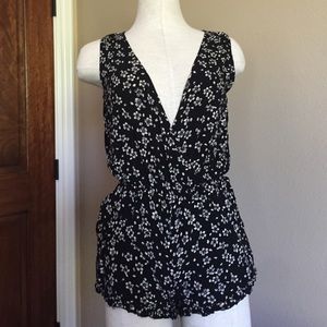 Black and white printed floral romper