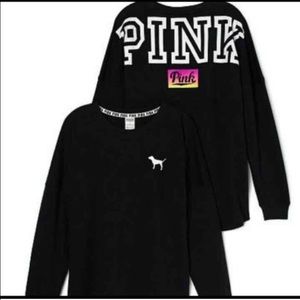 PINK Black Varsity Crew