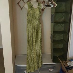 Long green dress with front slit