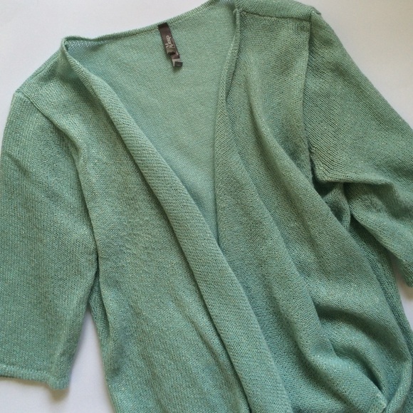 pretty seafoam green ruffle-front cardigan