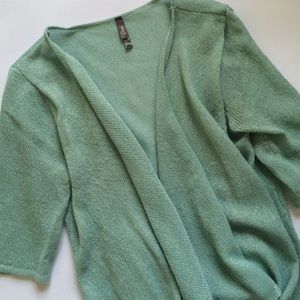 pretty seafoam green ruffle-front cardigan