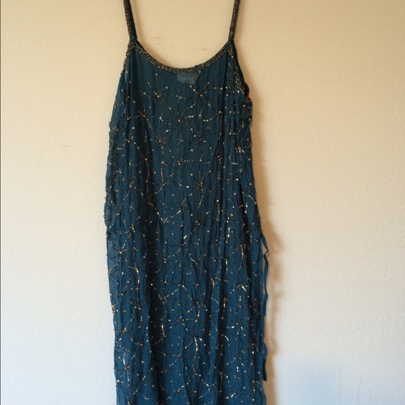 Dries Van Noten teal, embellished, silk dress