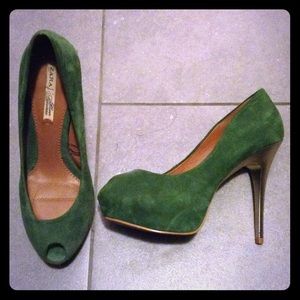 Zara green and gold heels
