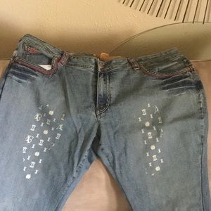 Apple Bottom Logo Print/ Faux Leather trim jeans