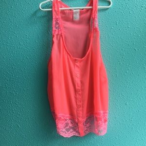 Love Squared Sheer Button Up Tank