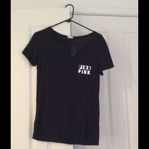 black and white PINK vs V neck tee