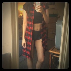 Long Plaid Cardigan