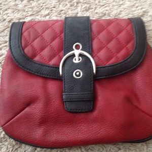 Red & black clutch with silver buckle