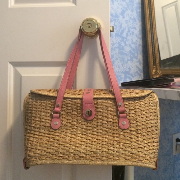 Kate Spade pink and rattan straw tote shoulder bag