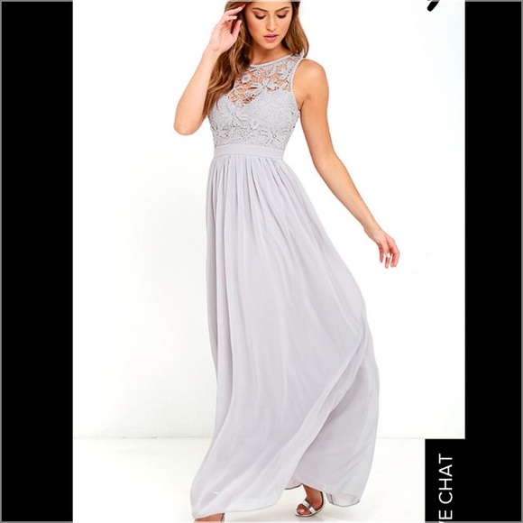 So Far Gown Grey Lace Maxi Dress!