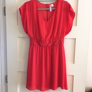 Coral red cute dress.