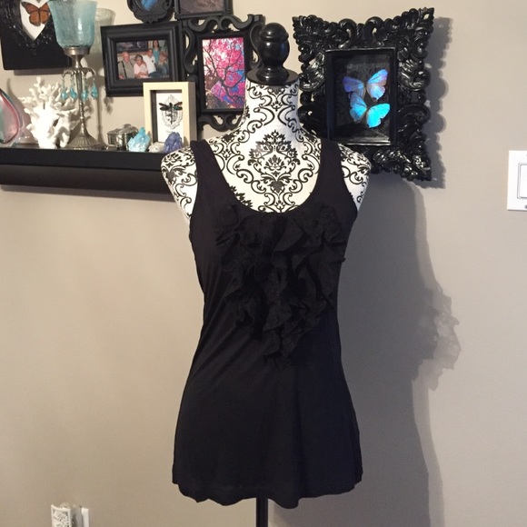 Black express lace ruffle tank top
