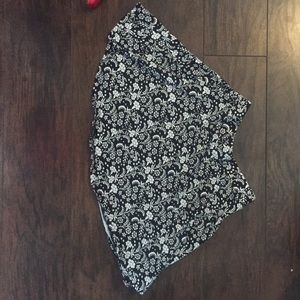 Black and White Floral High Waisted Skater Skirt