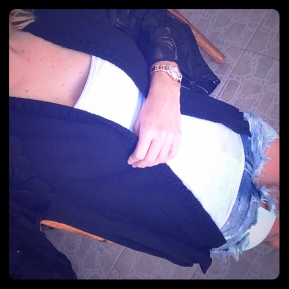 SOLD Beautiful Black Cardigan with Lace Sleeves