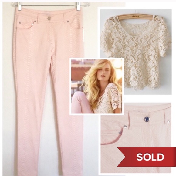 Pink Textured Skinny Pants