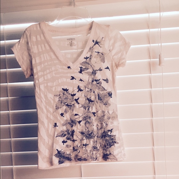 Express white V-Neck T-shirt sheer design - Picture 1 of 2