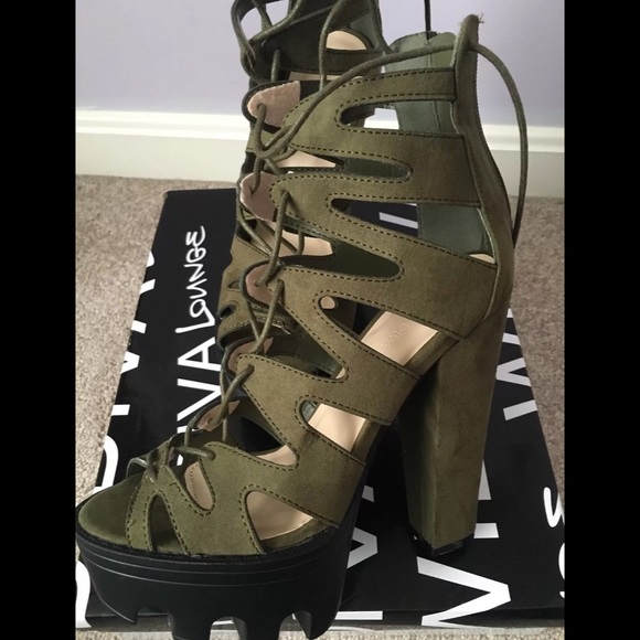 Olive Green Lace Caged Booties