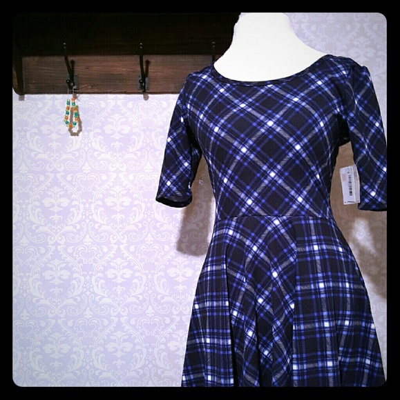 LulaRoe Nicole Blue Plaid Dress