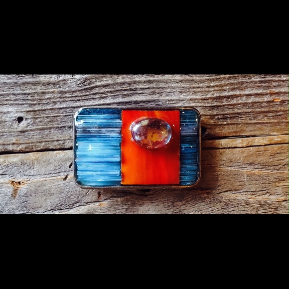 One of a kind hand made stained glass belt buckles