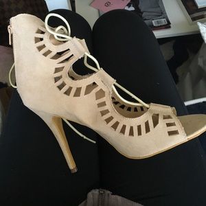Nude lace up heels