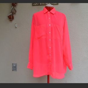American Apparel Hot Pink Oversized Chiffon Button