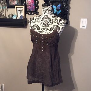 Brown beaded Abercrombie tank top