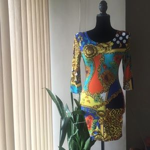 John Zack Spots & Animal Print Dress w/ 3/4 Sleeve