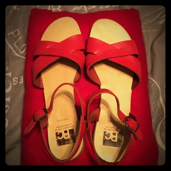 BC Red Flat Ankle-Strap Sandals