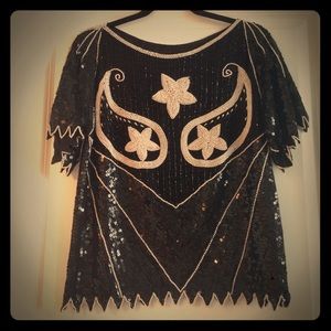 VINTAGE HAND-SEWN Sequin/Beaded Glam Top