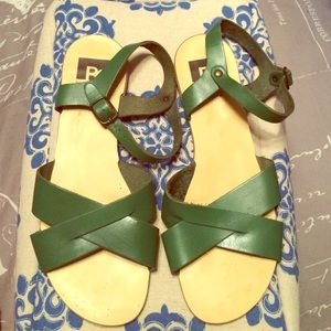 BC Green Flat Ankle-Strap Sandals