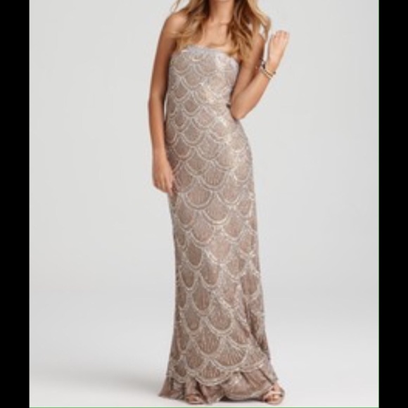 Basix strapless scalloped sequin gown size 12 PROM WEDDING BRIDE - Picture 3 of 3