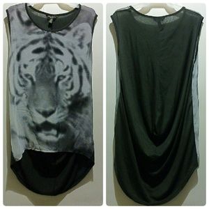 Streetwear Tiger Print Sheer Hi-Low Top