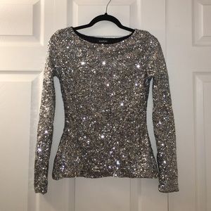 bebe long sleeve silver sequin top