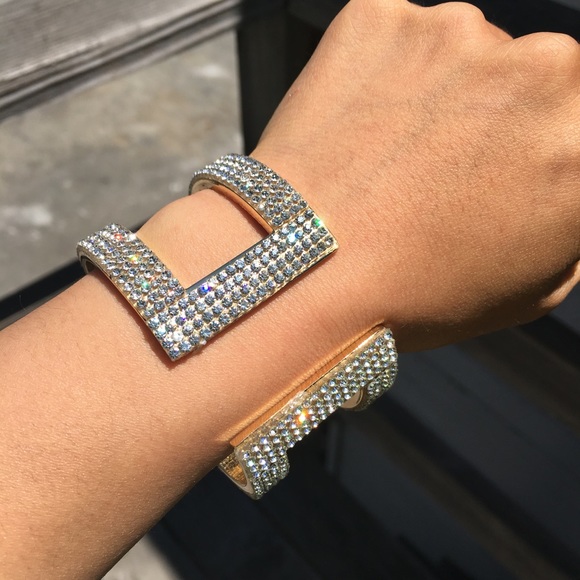 Shiny Rhinestone Cuff Bracelet Gold Bangle - Picture 2 of 3
