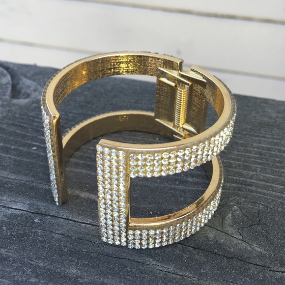 Shiny Rhinestone Cuff Bracelet Gold Bangle - Picture 3 of 3