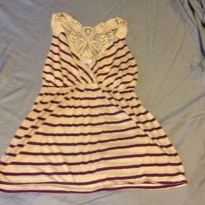 Purple & cream tank with lace on top of back