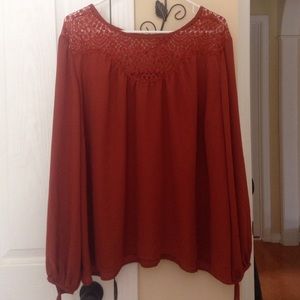 burnt orange long sleeve shirt with crochet