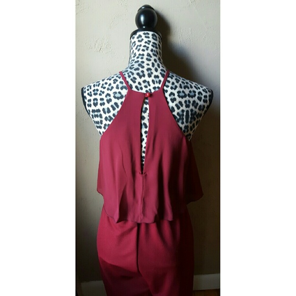 Burgundy cream crochet high neck jumpsuit - Picture 4 of 4