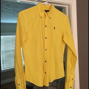 Yellow Poll slim fit button up shirt. Size 4