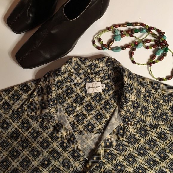 Retro 🌝 1970s Calvin Klein COOL print top Large