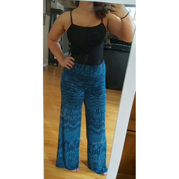 Blue tribal palazzo wide leg pants - Picture 2 of 3